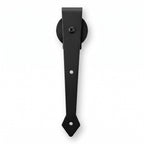 Sürgü Sistemleri Kravat model siyah çelik sürgü kapı taşıyıcı mekanizması ve tekerlek detayı